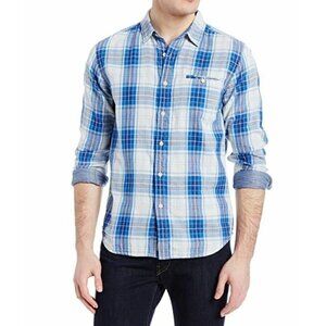 Lucky Brand Classic Fit Button Up Top Mens Medium Blue Plaid Western